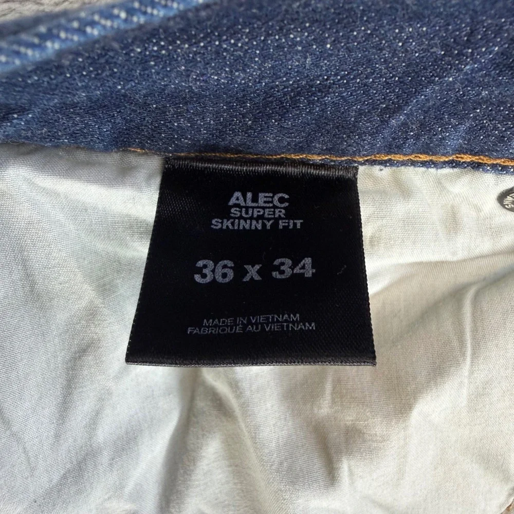 Express Alec Super Skinny Jeans Mens Size 36x34 Blue Dark Wash Moto Ribbed Denim